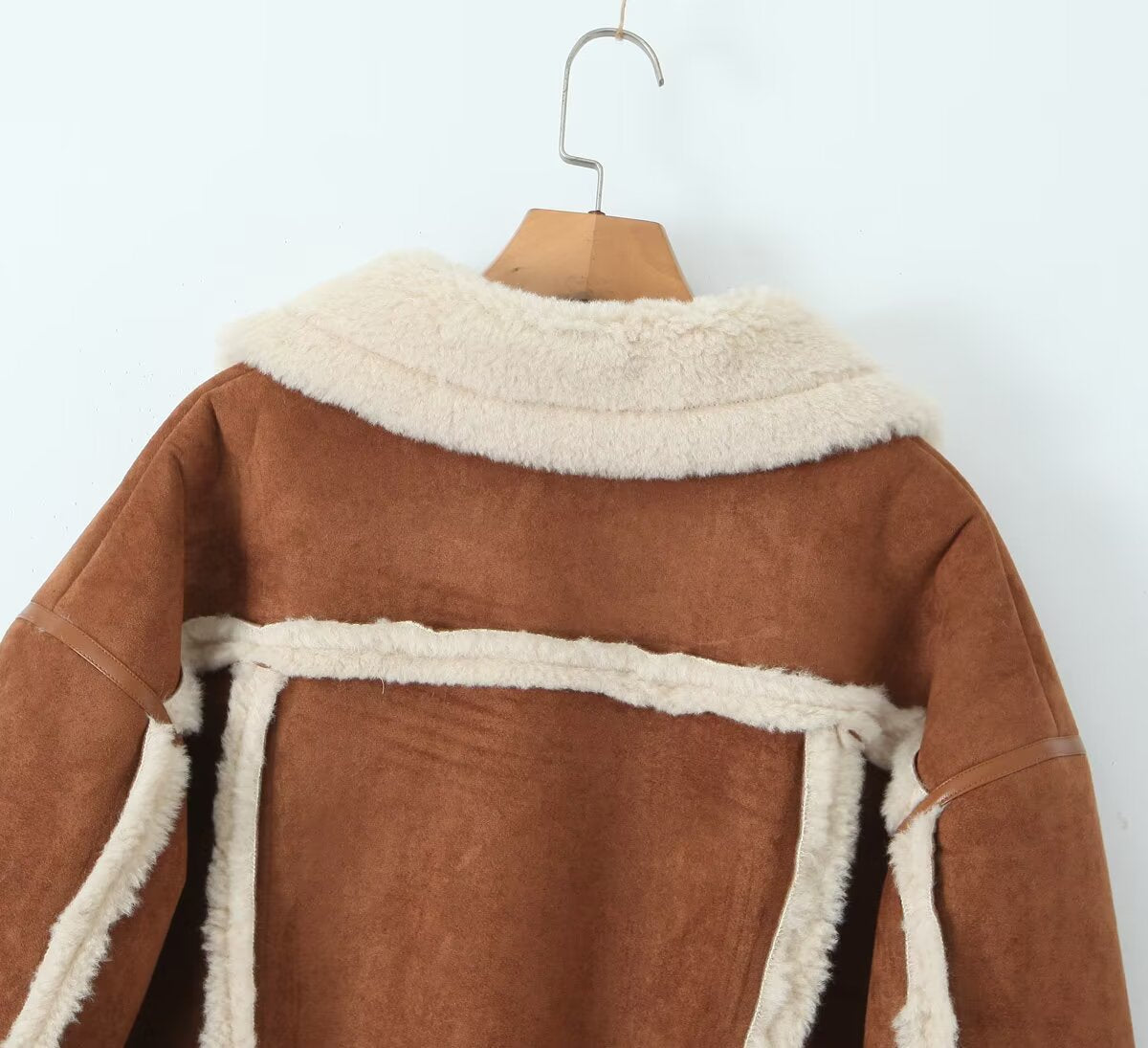 Women Retro Horn Button Suede Lambswool Elegant Coat