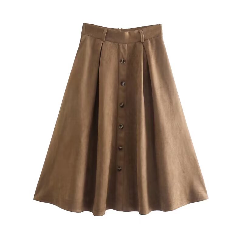 Women Clothing Manufacturer French Vintage Suede Large Swing Skirt