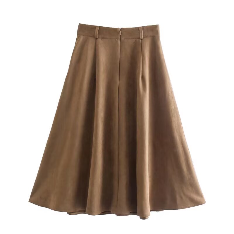 Women Clothing Manufacturer French Vintage Suede Large Swing Skirt