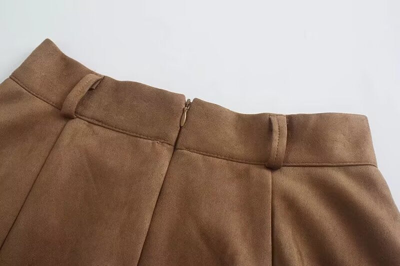 Women Clothing Manufacturer French Vintage Suede Large Swing Skirt