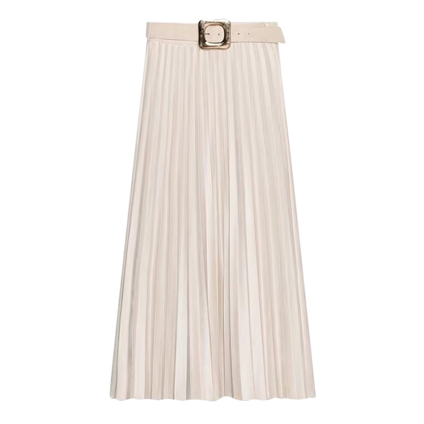 Women Clothing Autumn with Belt Suede Effect Pleated Skirt