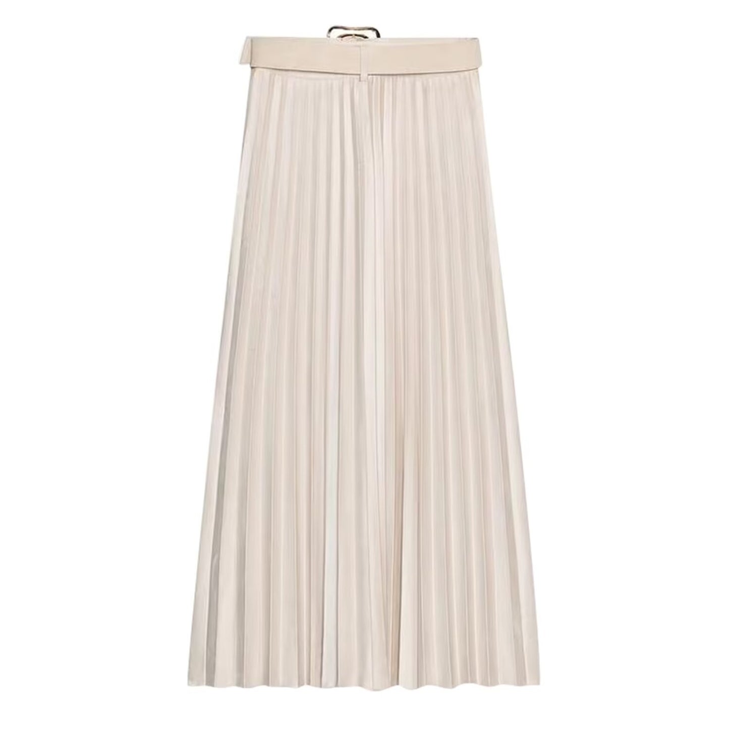 Women Clothing Autumn with Belt Suede Effect Pleated Skirt