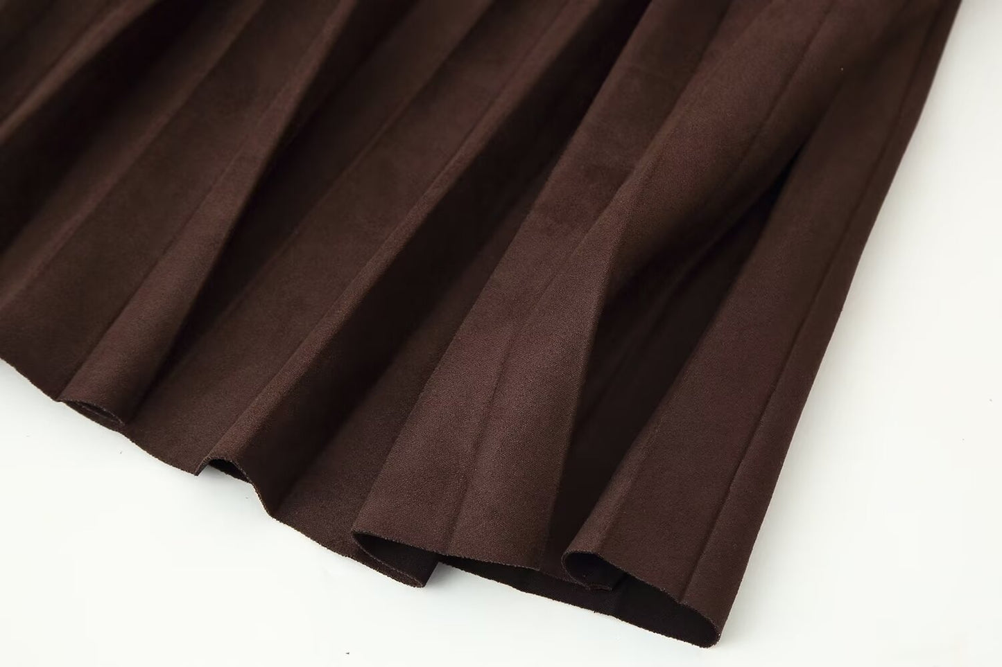 Women Clothing Autumn with Belt Suede Effect Pleated Skirt
