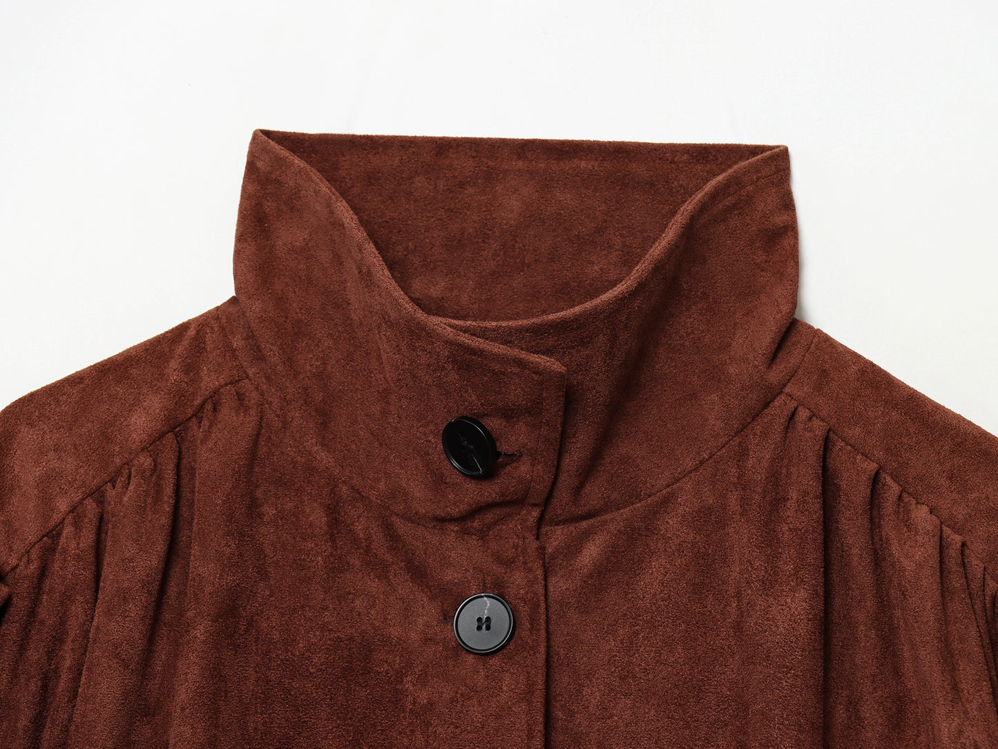 Elegant Women Clothing Solid Color Suede Pleated Stand Collar Coat
