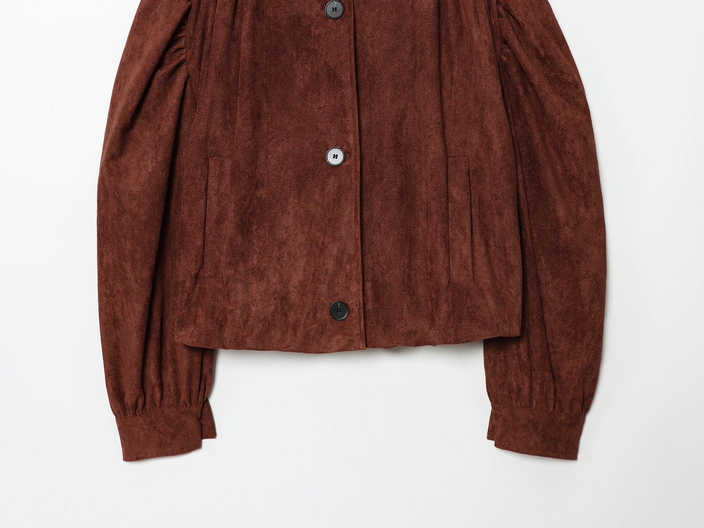 Elegant Women Clothing Solid Color Suede Pleated Stand Collar Coat