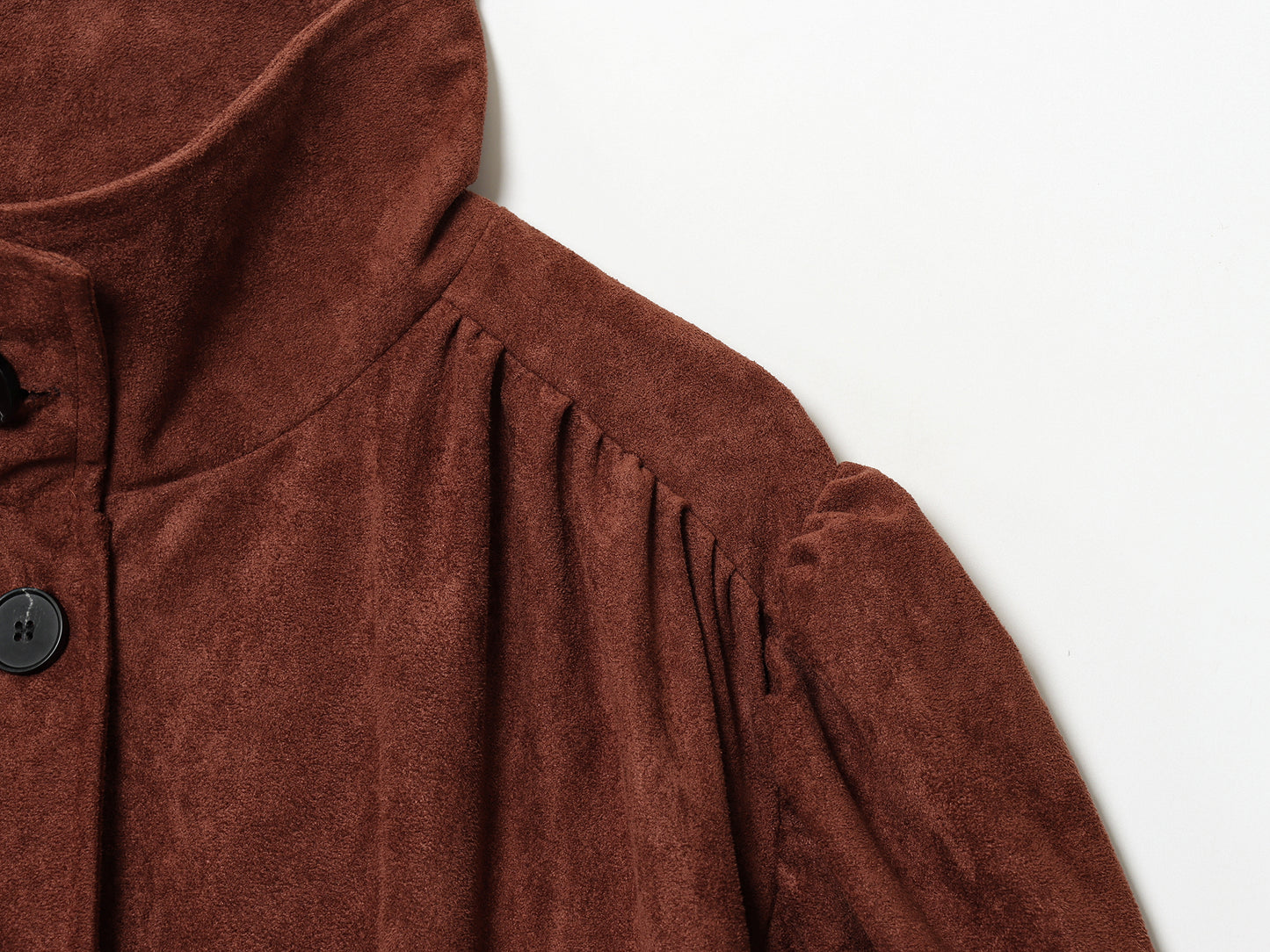 Elegant Women Clothing Solid Color Suede Pleated Stand Collar Coat