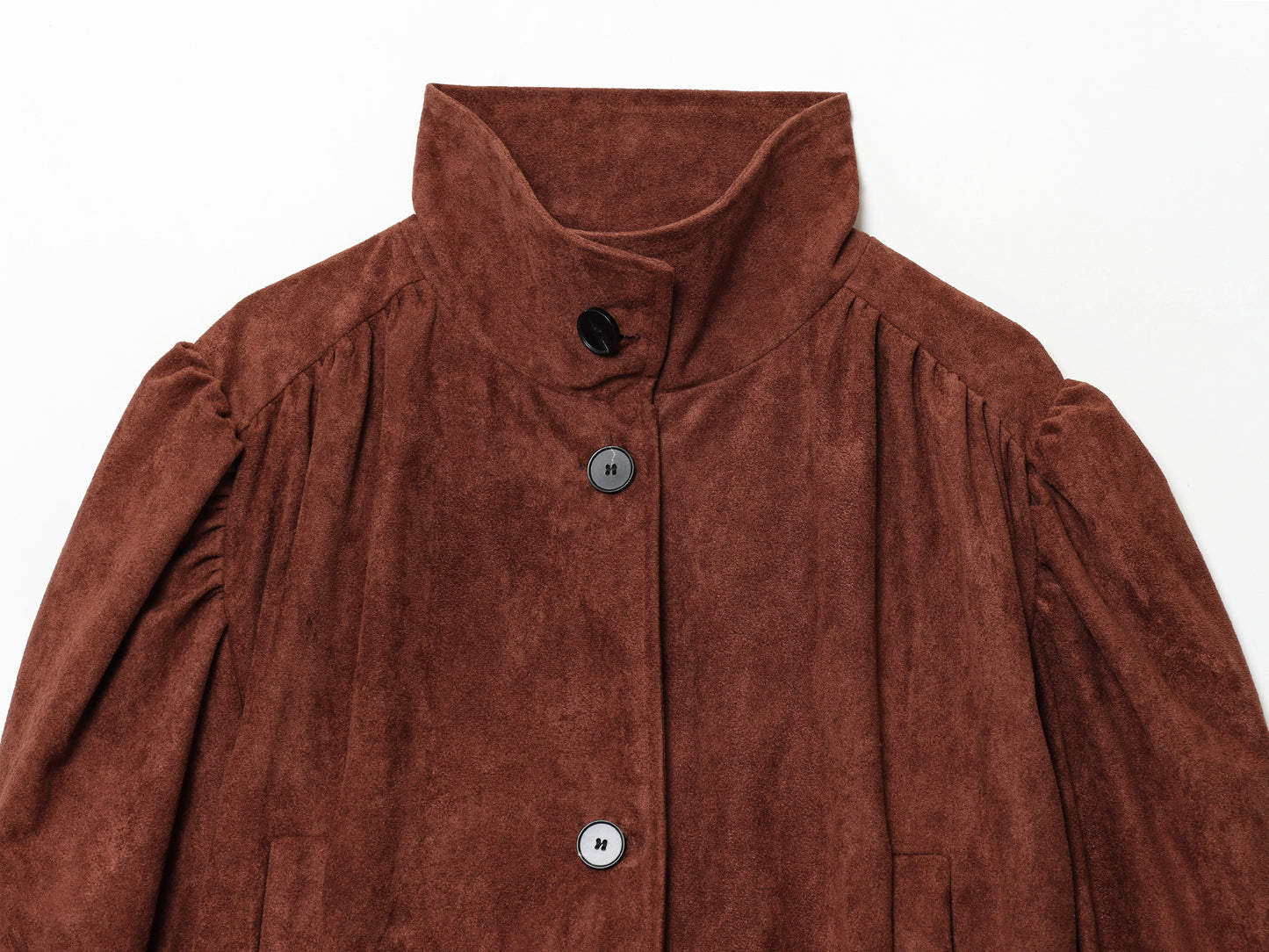 Elegant Women Clothing Solid Color Suede Pleated Stand Collar Coat