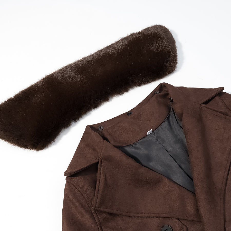 Women Clothing Fall Unique Fur Collar Suede Jacket