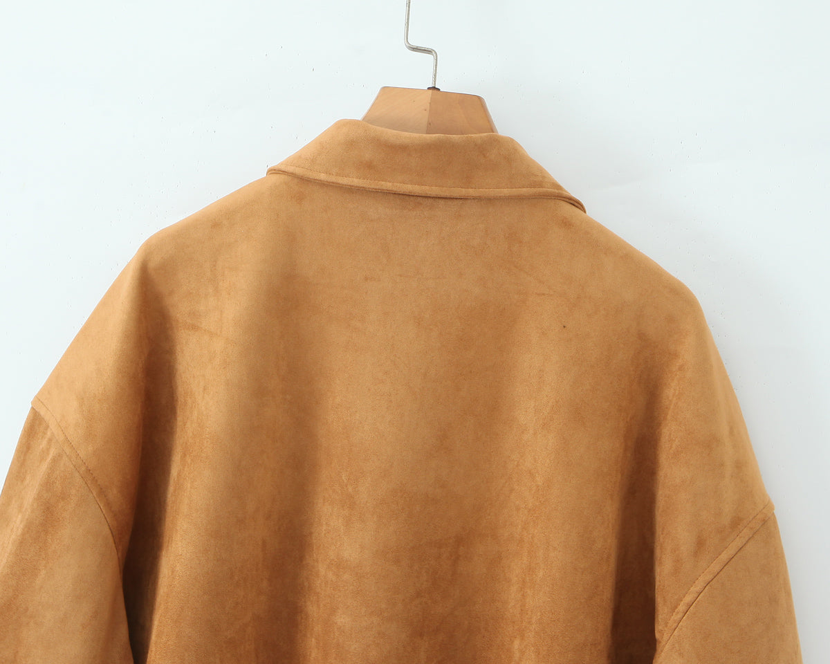 Autumn Winter Vintage Suede Fabric Jacket Coat Suede Shorts Set