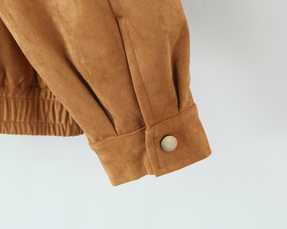 Autumn Winter Vintage Suede Fabric Jacket Coat Suede Shorts Set