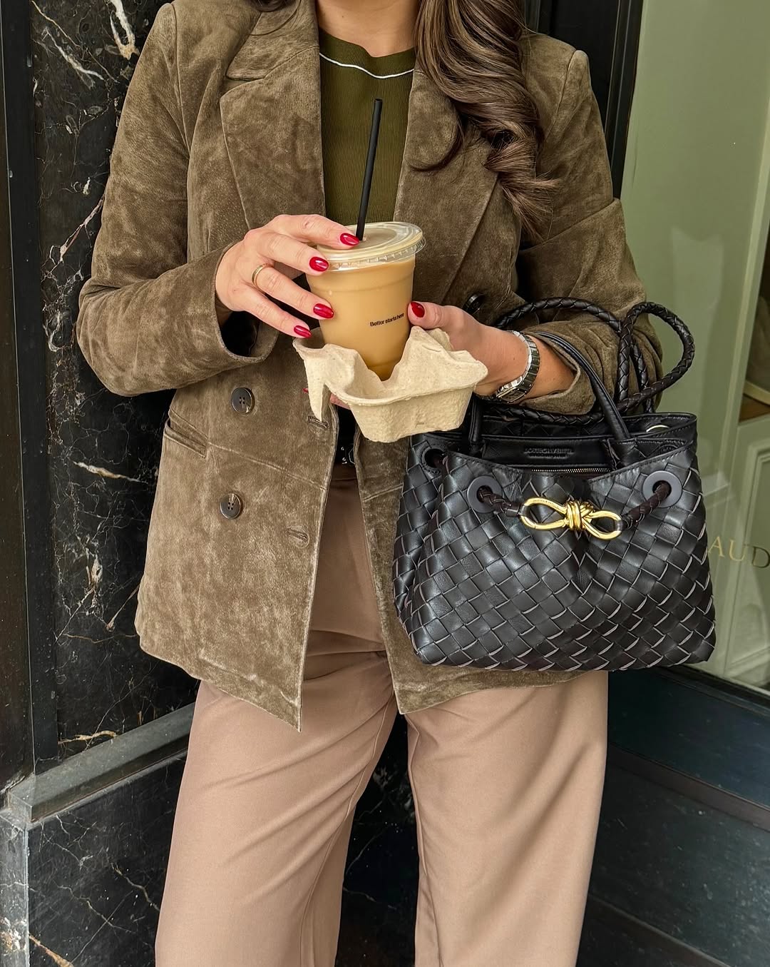 Women Clothing Autumn Winter Double Breasted Suede Texture Blazer Women