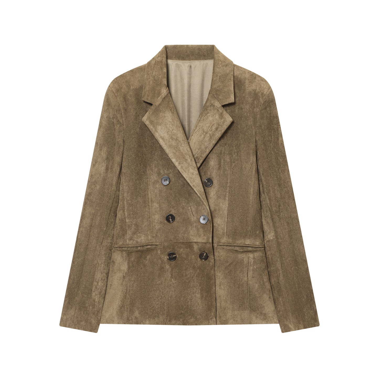 Women Clothing Autumn Winter Double Breasted Suede Texture Blazer Women