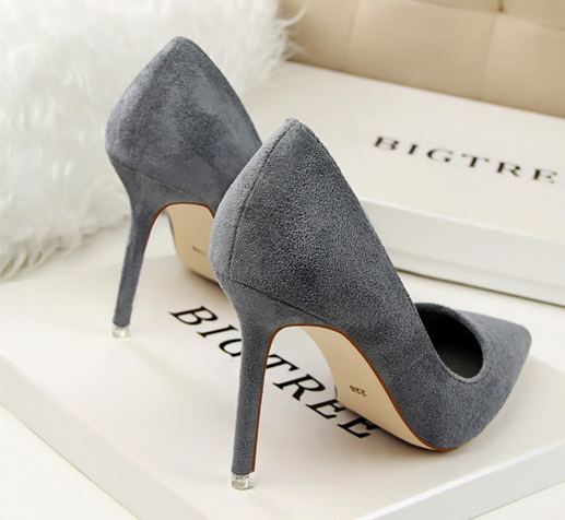 Simple Stiletto Heel Shallow Mouth Pointed Toe Suede Sexy Slimming Business Office Women Shoes