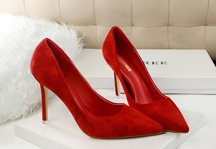 Simple Stiletto Heel Shallow Mouth Pointed Toe Suede Sexy Slimming Business Office Women Shoes