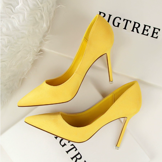 Simple Stiletto Heel Shallow Mouth Pointed Toe Suede Sexy Slimming Business Office Women Shoes
