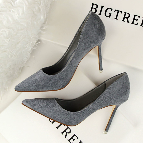 Simple Stiletto Heel Shallow Mouth Pointed Toe Suede Sexy Slimming Business Office Women Shoes