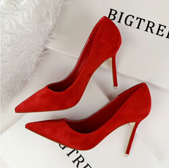Simple Stiletto Heel Shallow Mouth Pointed Toe Suede Sexy Slimming Business Office Women Shoes