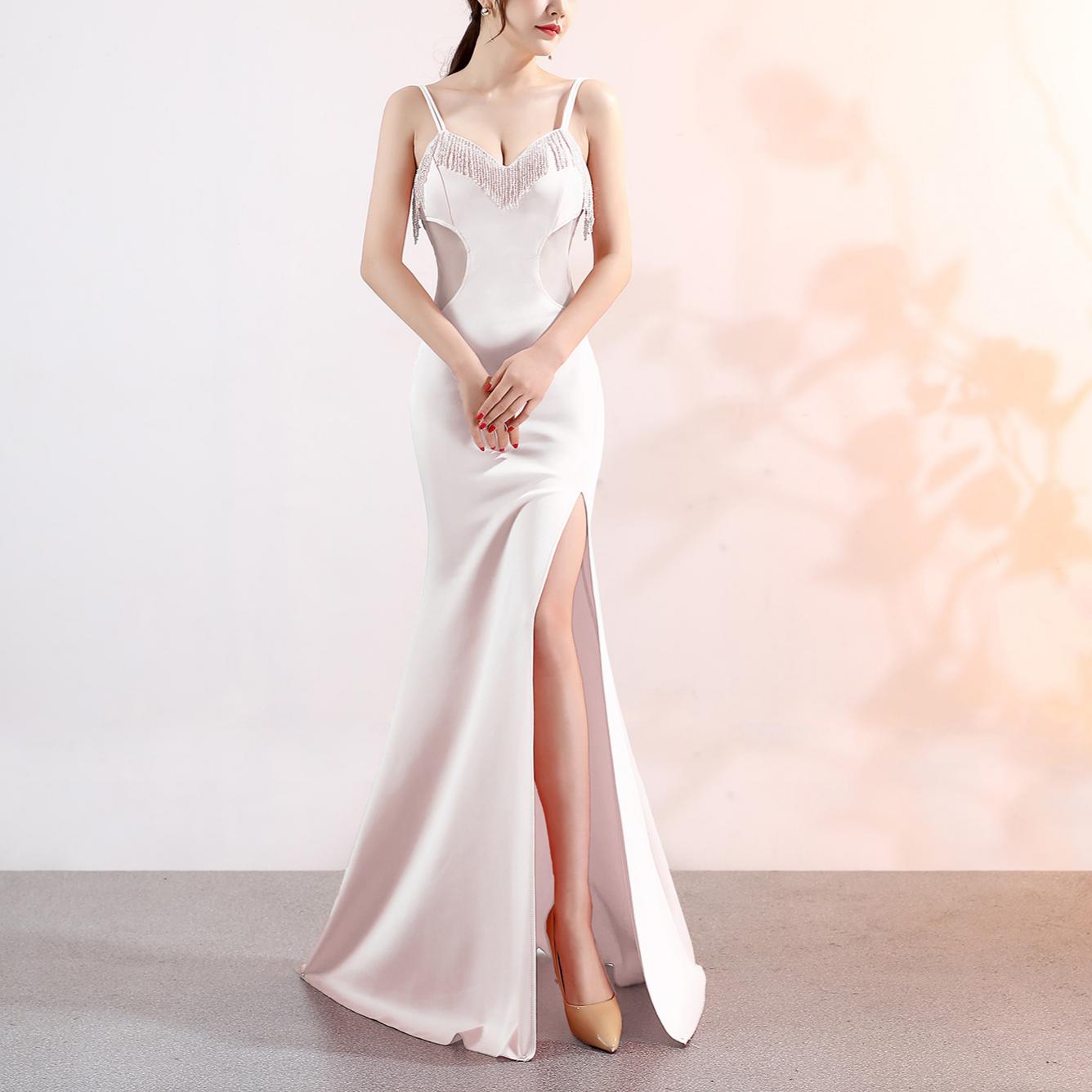 Sling Deep V Plunge Evening Party Dress Long Sexy Slim Fit Slit Nightclub Performance Socialite Evening Dress