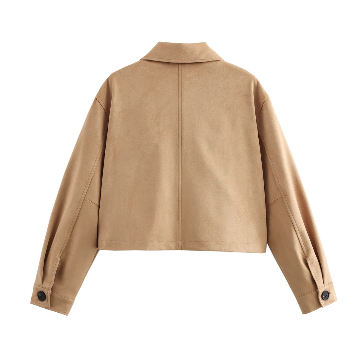 Women Clothing Autumn Simple Pure Leather Slant Pockets Short Jacket