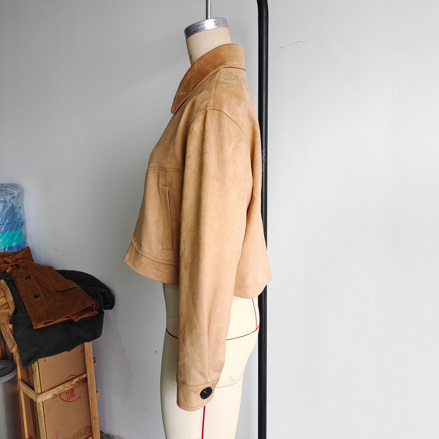 Women Clothing Autumn Simple Pure Leather Slant Pockets Short Jacket