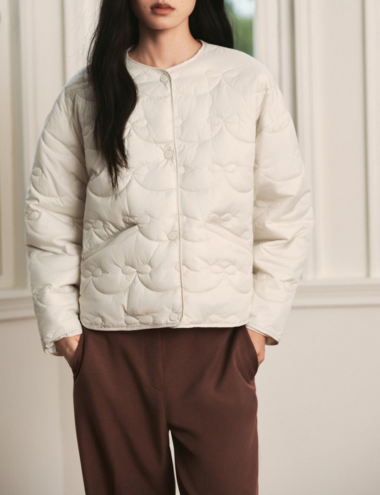 Women Clothing Autumn Winter Street Bowknot Line Cotton Coat Jacket