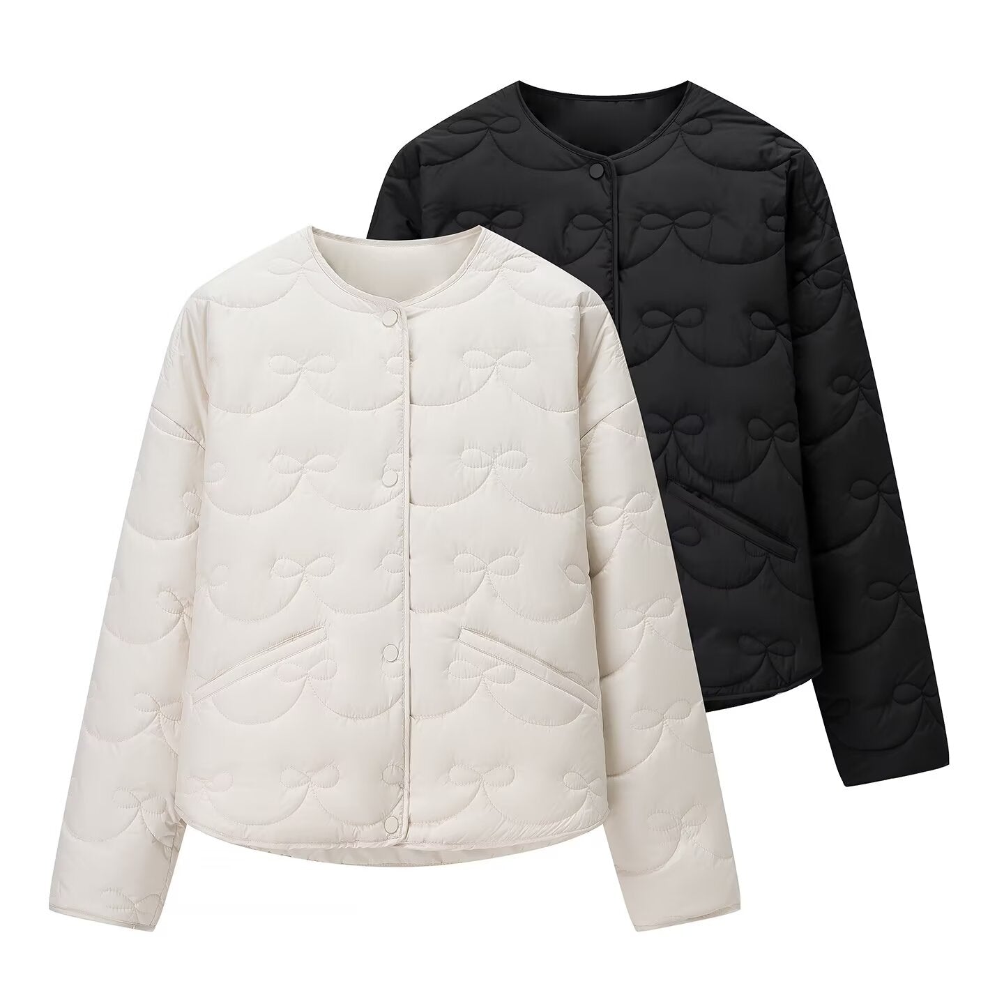 Women Clothing Autumn Winter Street Bowknot Line Cotton Coat Jacket