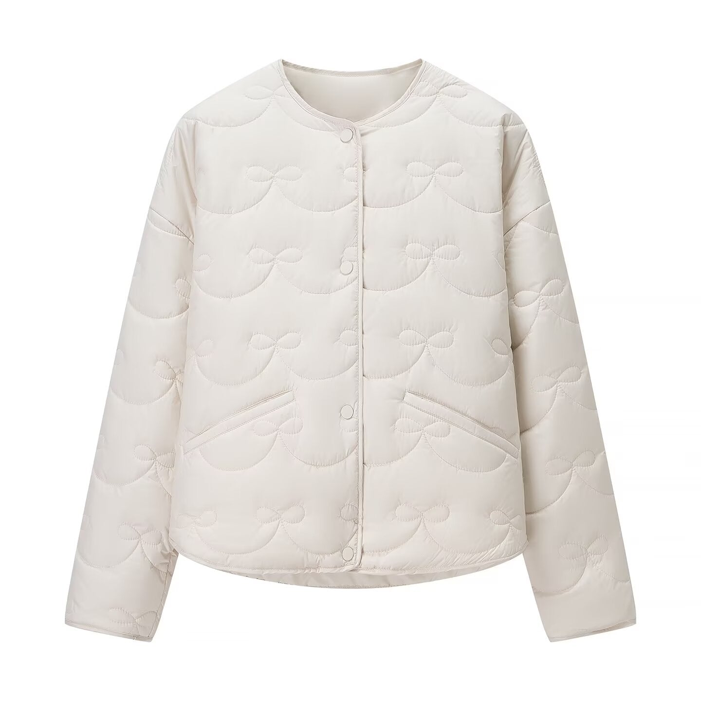 Women Clothing Autumn Winter Street Bowknot Line Cotton Coat Jacket