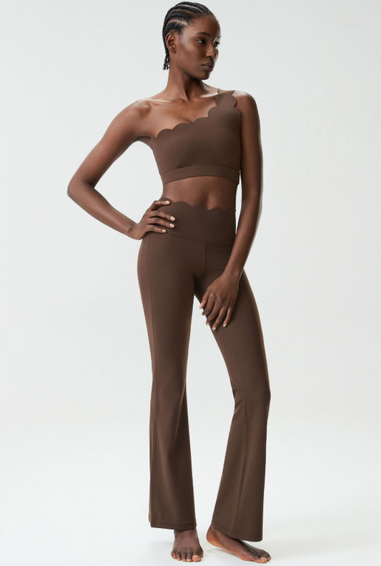 One Shoulder Small Wave Yoga Women Liquid Glue Fitness Running Sportswear Two Piece Sets