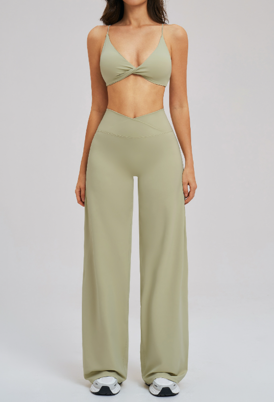 Brushed Yoga Cross Waist Head Sports Wide Legs Fitness Suit Outdoor Running Sports Two Piece Sets