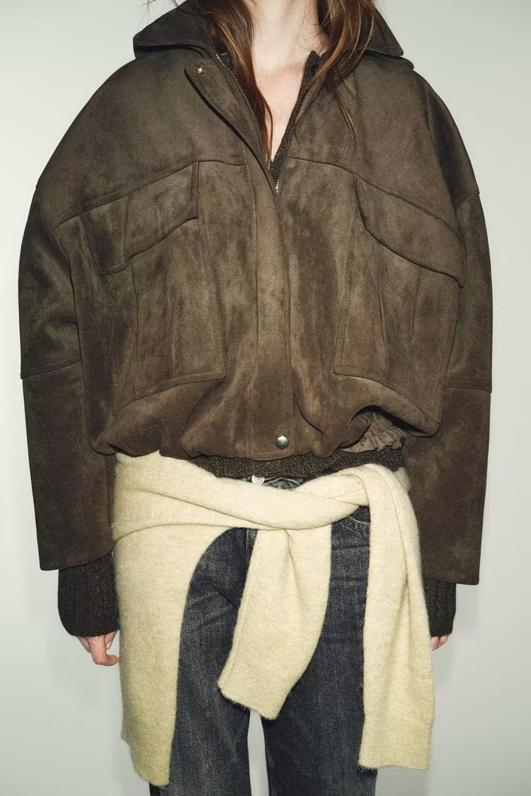 Women Clothing Casual Hooded Suede Texture Effect Jacket