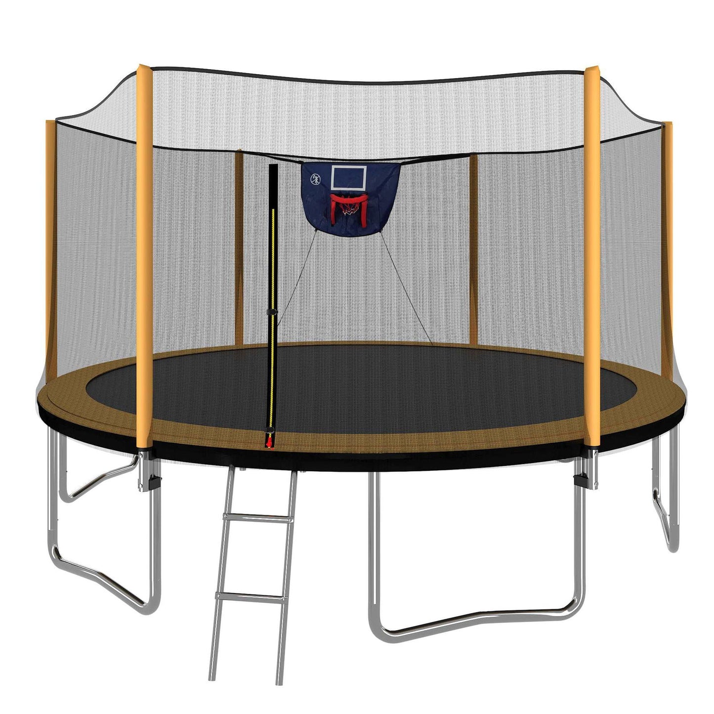 14FT Powder-coated Advanced Trampoline with Basketball Hoop Inflator and Ladder(Outer Safety Enclosure) Orange himalipasal