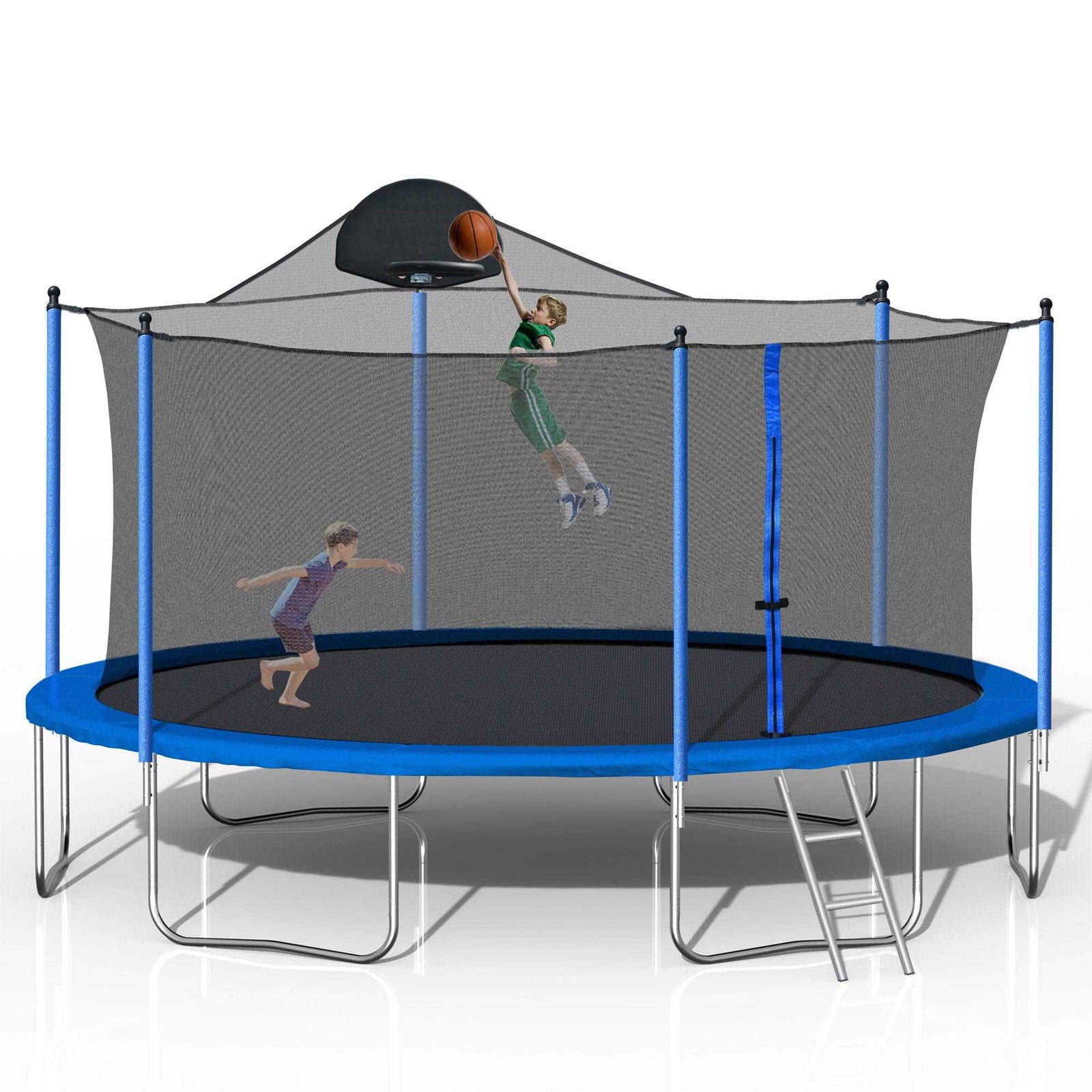 14FT Trampoline for Adults & Kids with Basketball Hoop, Outdoor Trampolines w/Ladder and Safety Enclosure Net for Kids and Adults himalipasal