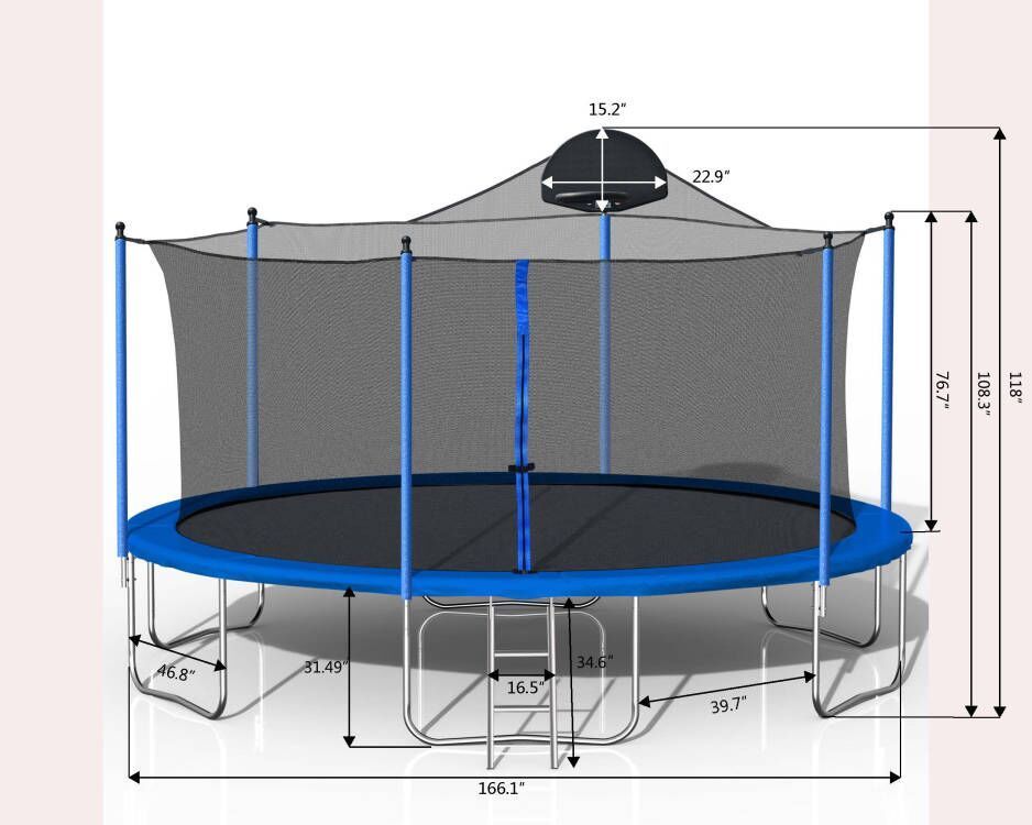 14FT Trampoline for Adults & Kids with Basketball Hoop, Outdoor Trampolines w/Ladder and Safety Enclosure Net for Kids and Adults himalipasal