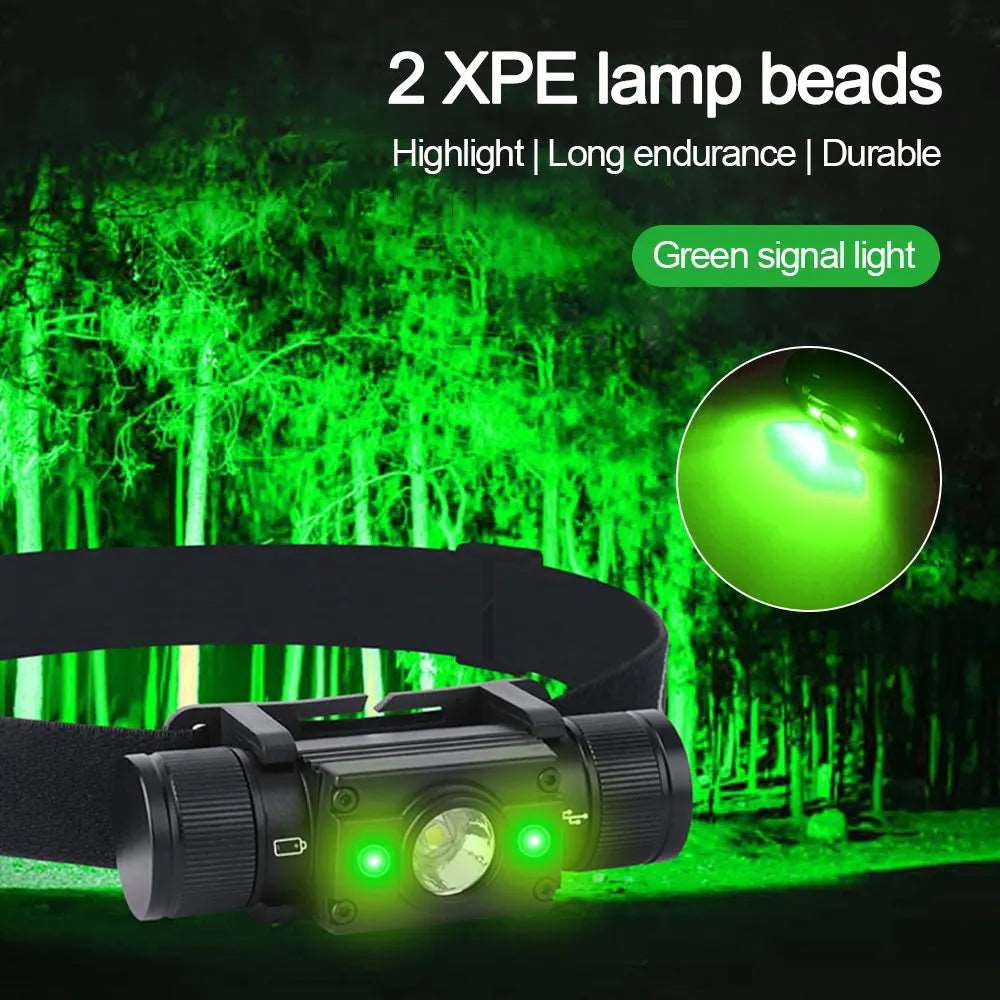 16W L2+2*XPE Mini Headlight White+Green/Red/White Headlamp 7-Modes USB Charging Flashlight Camping Hunting Frontal Head Lantern himalipasal