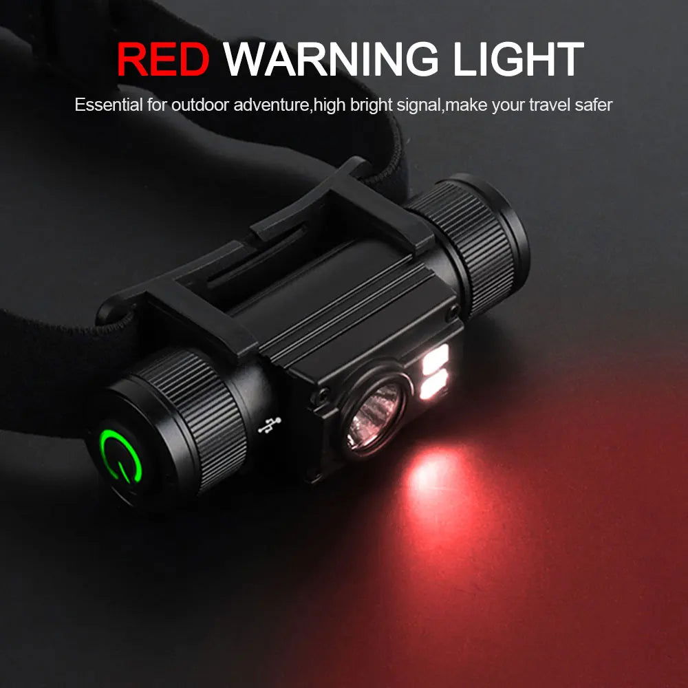 16W L2+2*XPE Mini Waterproof Hunting Headlamp White+Green/Red/White 7-Modes Headlight Waterproof IPX6 Type-C Charging Lantern himalipasal