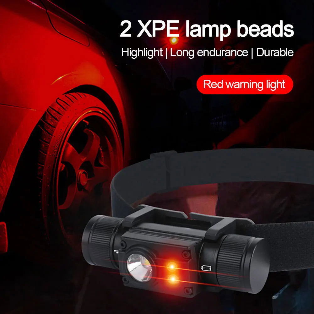 16W L2+2*XPE Mini Waterproof Hunting Headlamp White+Green/Red/White 7-Modes Headlight Waterproof IPX6 Type-C Charging Lantern himalipasal