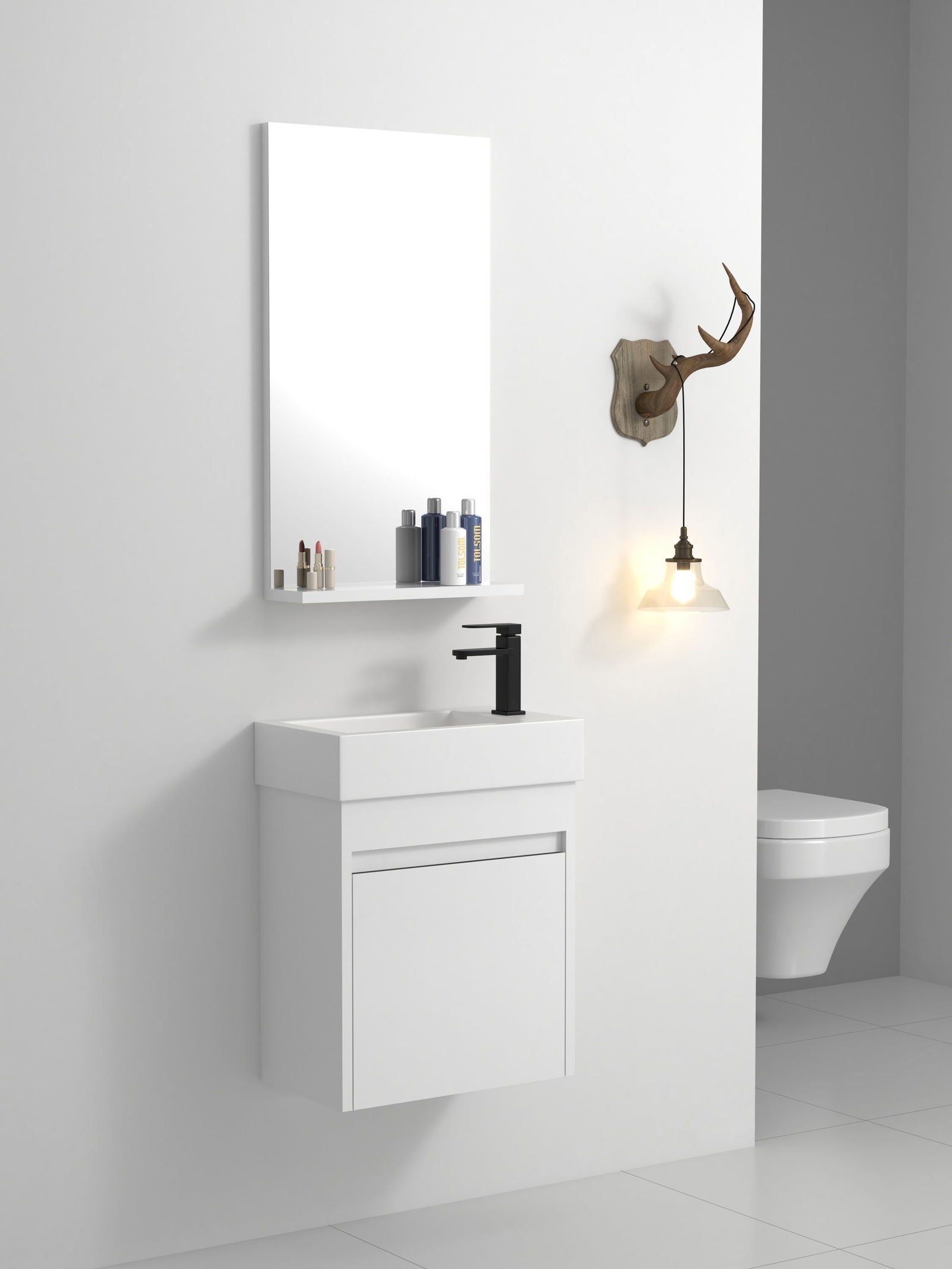 18'' Floating Wall-Mounted Bathroom Vanity with White Resin Sink & Soft-Close Cabinet Door himalipasal