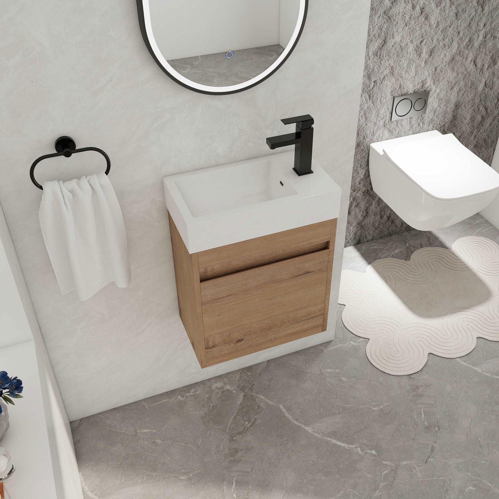 18'' Floating Wall-Mounted Bathroom Vanity with White Resin Sink & Soft-Close Cabinet Door himalipasal