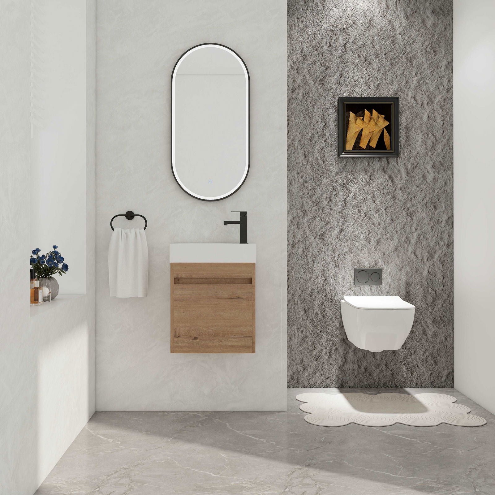 18'' Floating Wall-Mounted Bathroom Vanity with White Resin Sink & Soft-Close Cabinet Door himalipasal