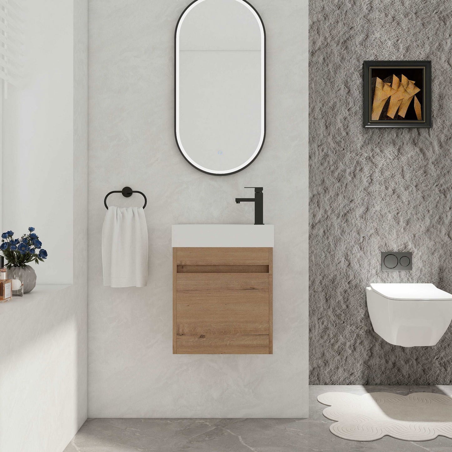 18'' Floating Wall-Mounted Bathroom Vanity with White Resin Sink & Soft-Close Cabinet Door himalipasal