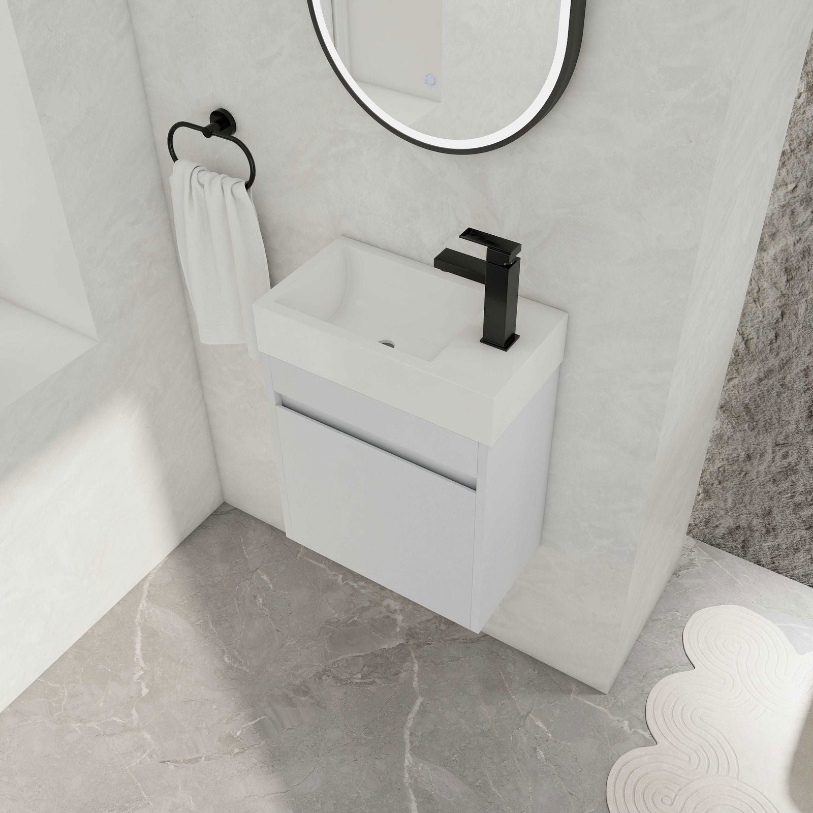 18'' Floating Wall-Mounted Bathroom Vanity with White Resin Sink & Soft-Close Cabinet Door himalipasal