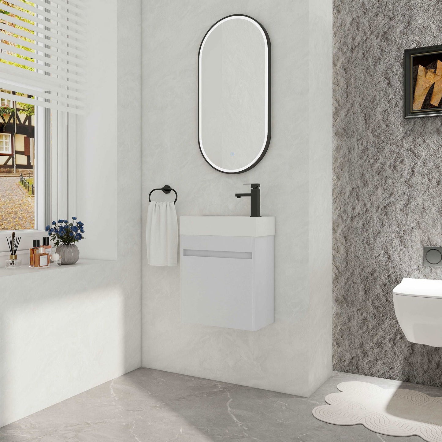 18'' Floating Wall-Mounted Bathroom Vanity with White Resin Sink & Soft-Close Cabinet Door himalipasal