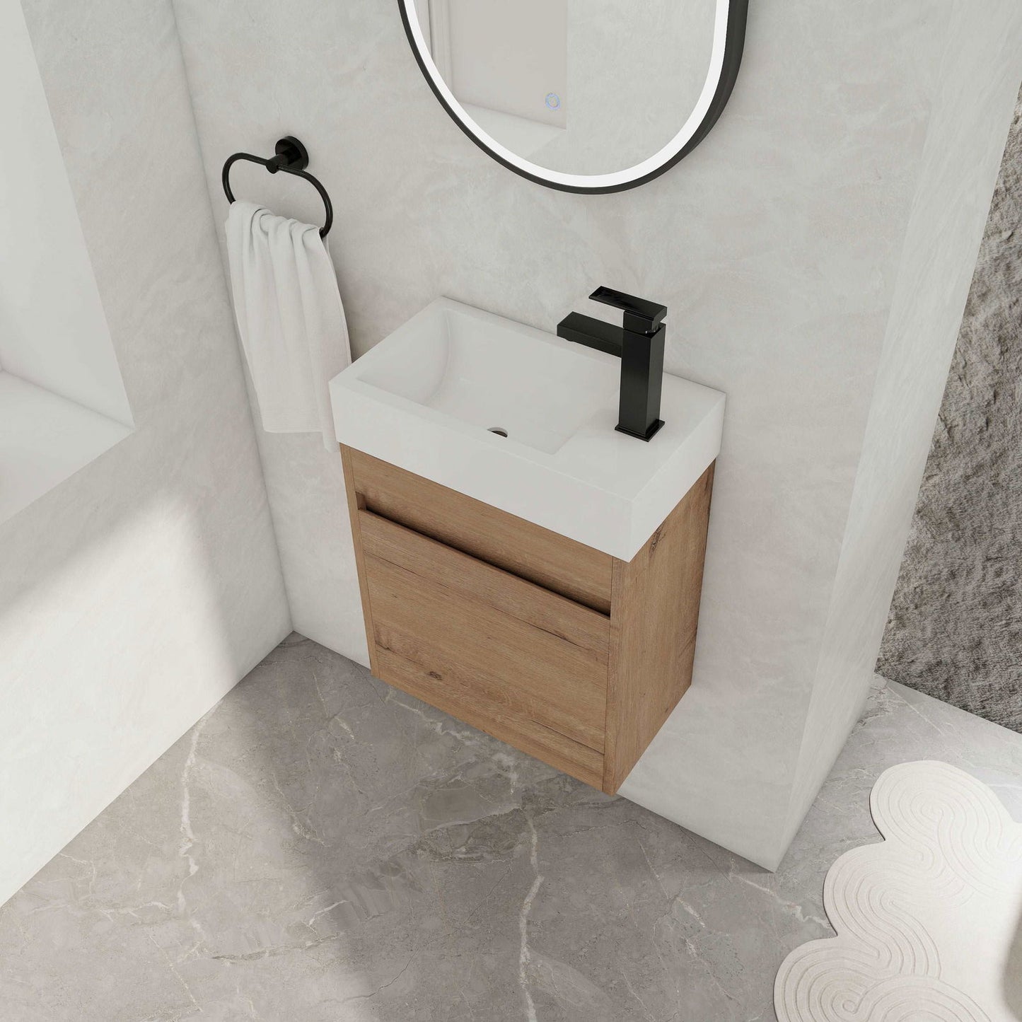 18'' Floating Wall-Mounted Bathroom Vanity with White Resin Sink & Soft-Close Cabinet Door himalipasal