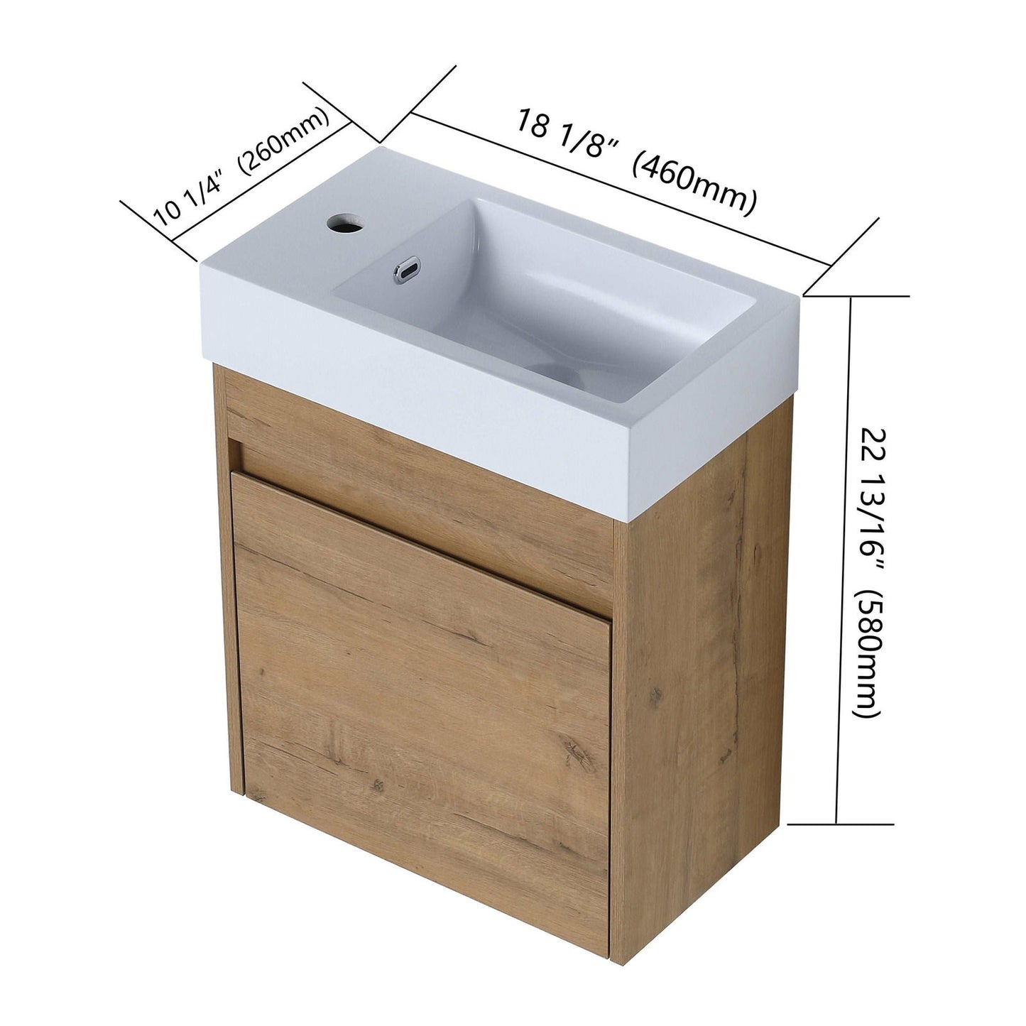 18'' Floating Wall-Mounted Bathroom Vanity with White Resin Sink & Soft-Close Cabinet Door himalipasal