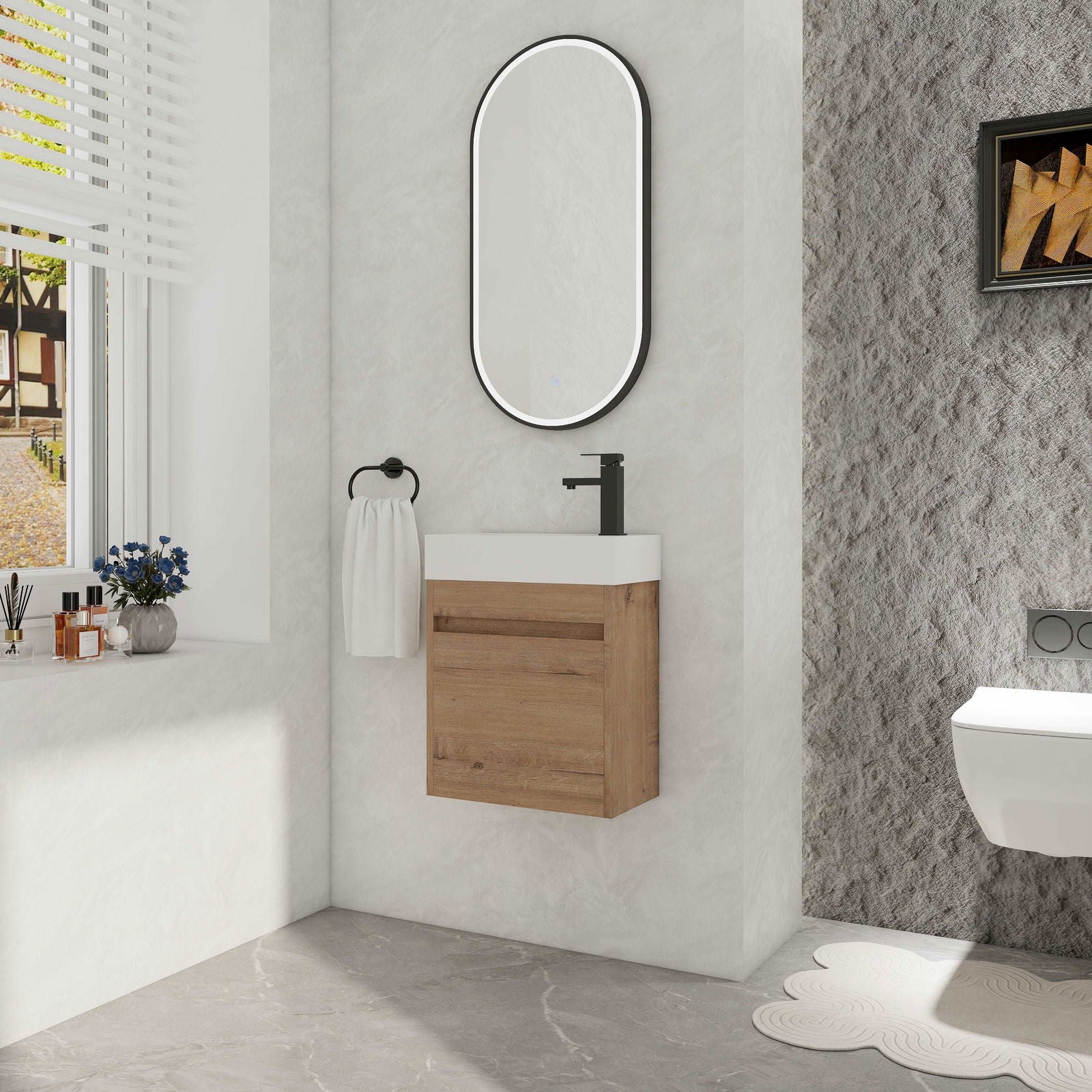 18'' Floating Wall-Mounted Bathroom Vanity with White Resin Sink & Soft-Close Cabinet Door himalipasal