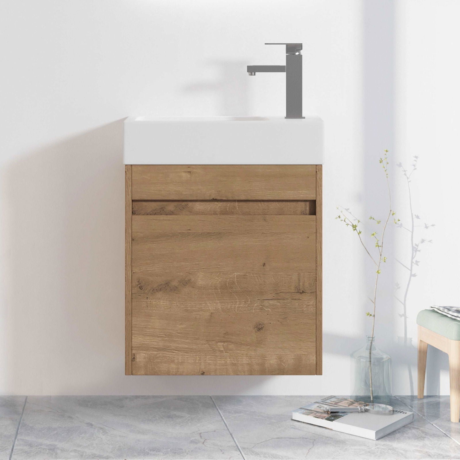 18'' Floating Wall-Mounted Bathroom Vanity with White Resin Sink & Soft-Close Cabinet Door himalipasal