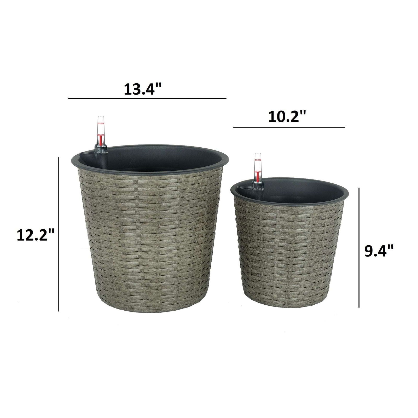 2-Pack Self-watering Wicker Decor Planter for Indoor and Outdoor - Round - Grey himalipasal