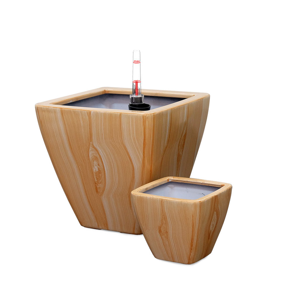 2-Pack Smart Self-watering Planter Pot for Indoor and Outdoor - Light Wood - Square Cone himalipasal