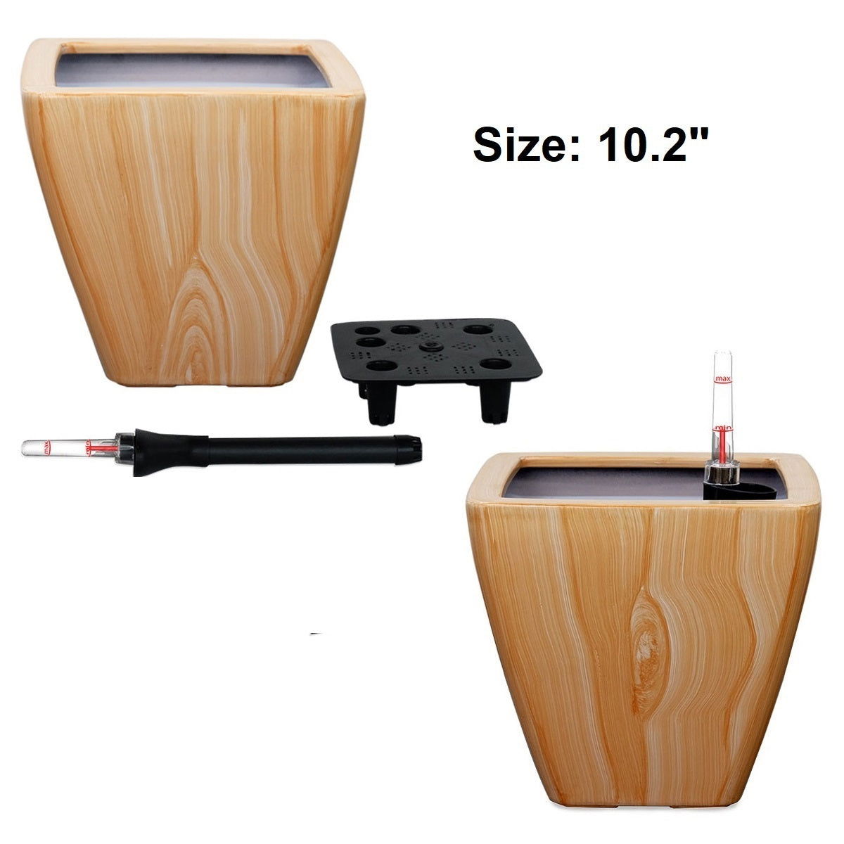 2-Pack Smart Self-watering Planter Pot for Indoor and Outdoor - Light Wood - Square Cone himalipasal