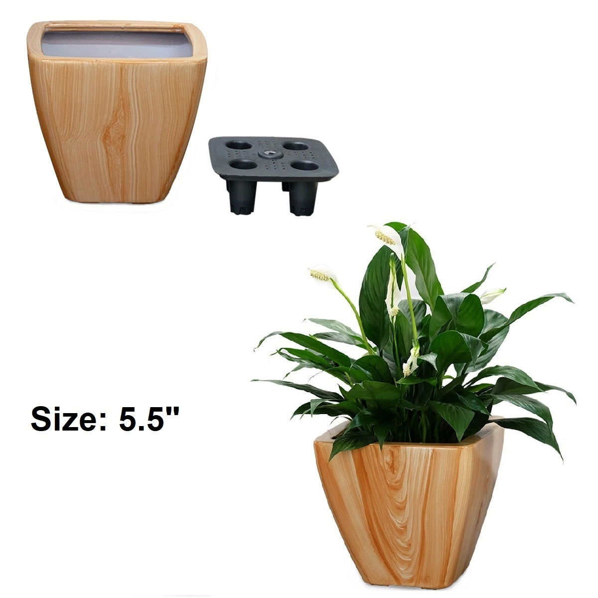 2-Pack Smart Self-watering Planter Pot for Indoor and Outdoor - Light Wood - Square Cone himalipasal